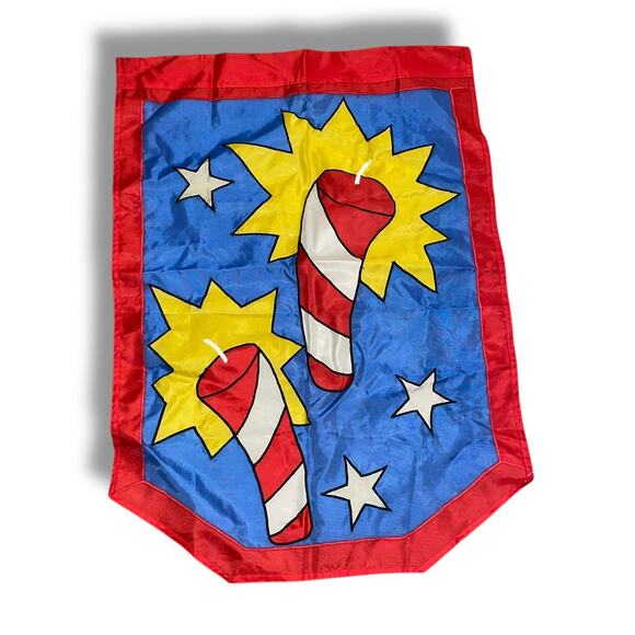 Fireworks July 4th Patriotic Flag Independence Day Red Blue Yard House Banner - Picture 4 of 5